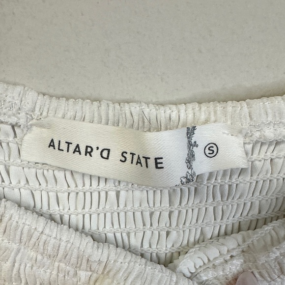 Altar’d State Harley White Babydoll Mini Dress S Smocked Puff Sleeve Cottagecore - Picture 3 of 7